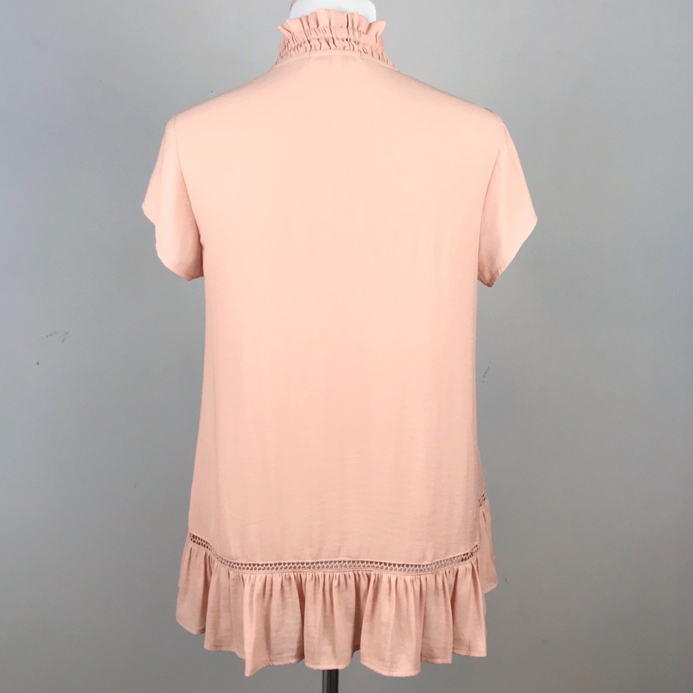 RO & DE Blush Pink Short Slv. Flowy Tie Ruffle Top - Picture 3 of 8